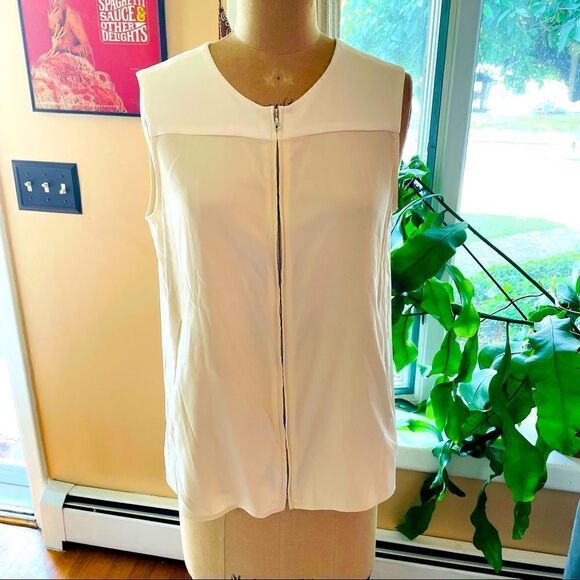 RAG & BONE | two tone ivory lewis silk sleeveless zip up blouse M - Picture 1 of 10